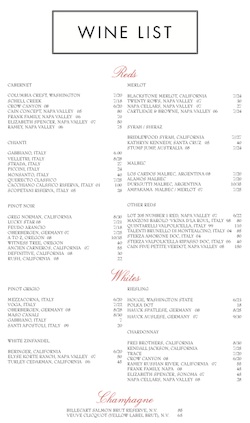 Lovoy's Wine and Beer Menu